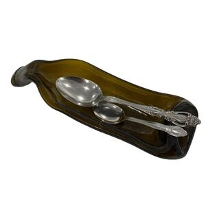 Wine bottle Spoon Rest Upcycled Serving Tray Melted Brown Glass